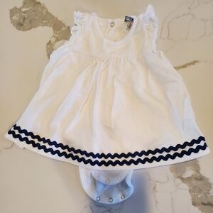 Petit Bateau White Baby Dress with Navy Trim